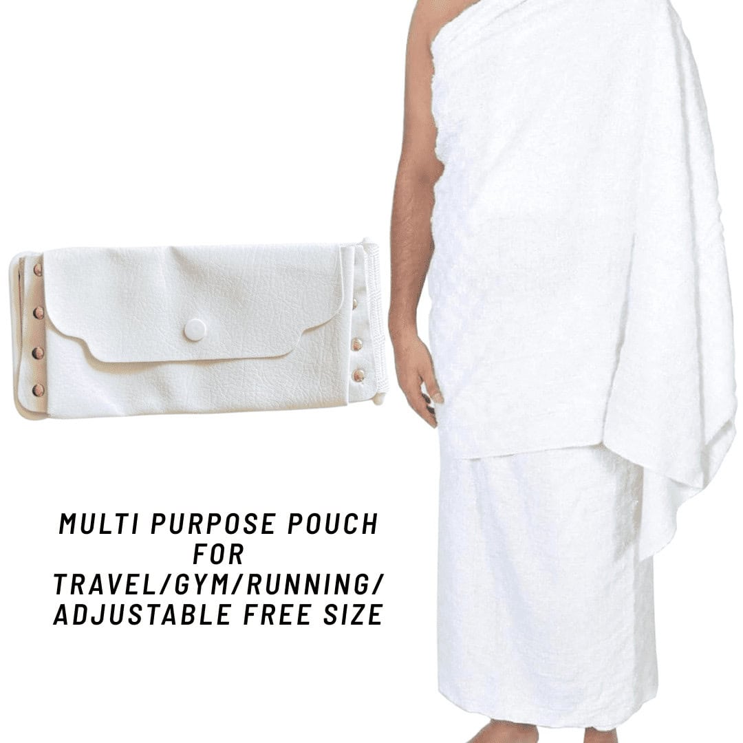 Ruby White Ihram Belt with Snap-Flap Pouch – Washable Adjustable Ahram Belt for Hajj & Umrah Travel - Image 4 - Ruby Online