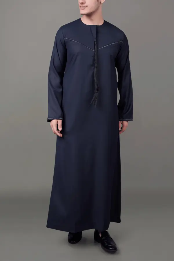 Premium Deep Dark Grey Emirati Tassel Thobe with Black Contrast Embroidery - Image 5 - Ruby Online