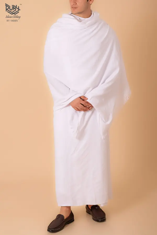 Premium Men’s Pure White 2-Piece Ihram Set for Hajj & Umrah — 46″×92″ (Free Size) — Ultra-Soft Cotton/Towel