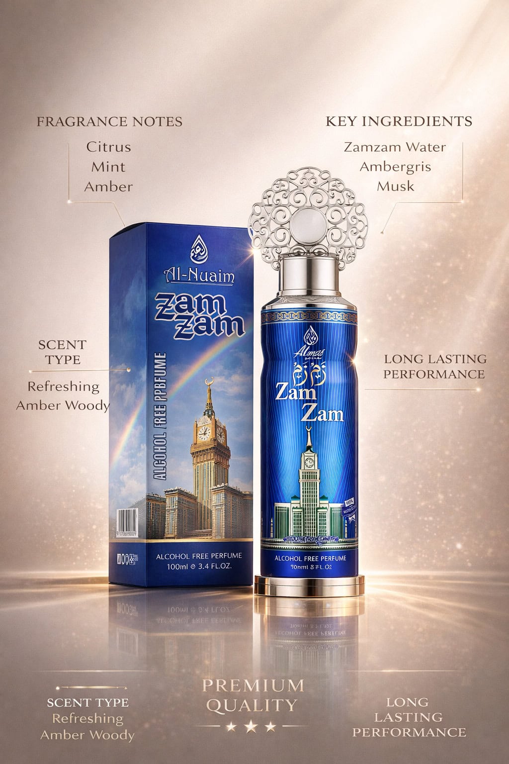 Al Nuaim Zam Zam Premium Alcohol Free Attar Perfume 200ml – Long Lasting Citrus Amber Fragrance - Image 6 - Ruby Online