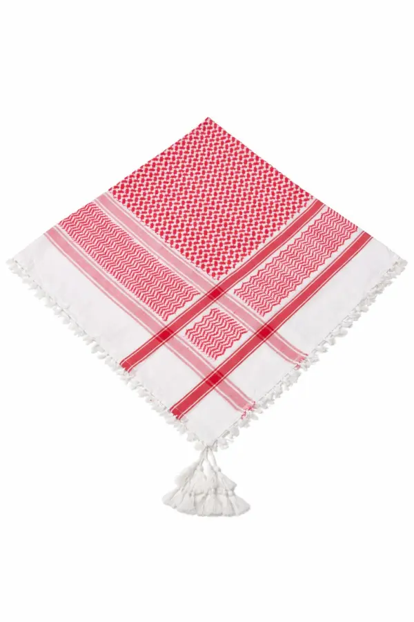 Premium Red & White Arabic Shemagh Keffiyeh – Traditional Arabic Head Scarf with Tassel Fringe - Image 4 - Ruby Online