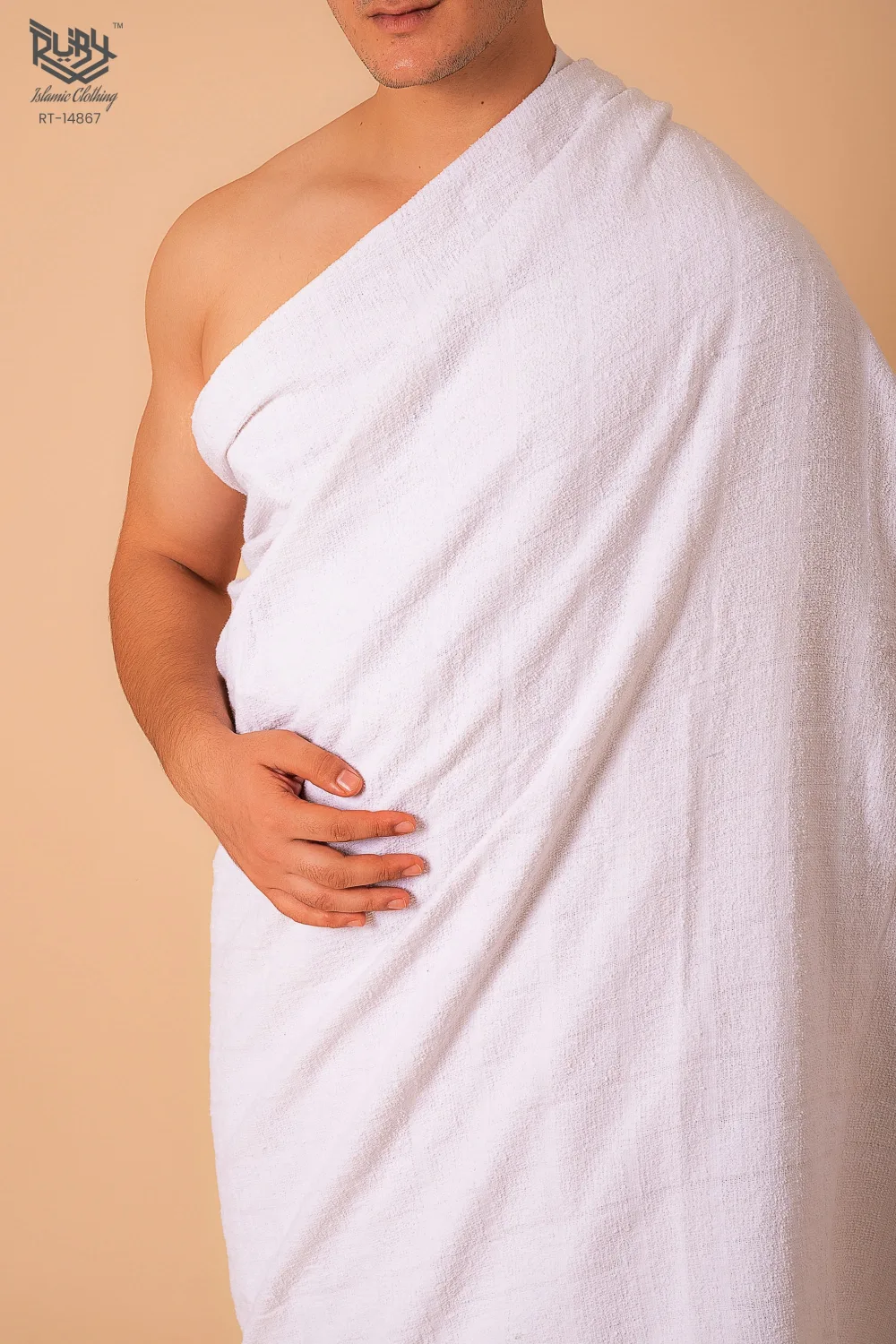 Men’s White Ihram Towel Set for Hajj & Umrah – Plain Woven Ihram Cloth with Fringed Edge -2 Pcs (46” X 92”) - Image 4 - Ruby Online