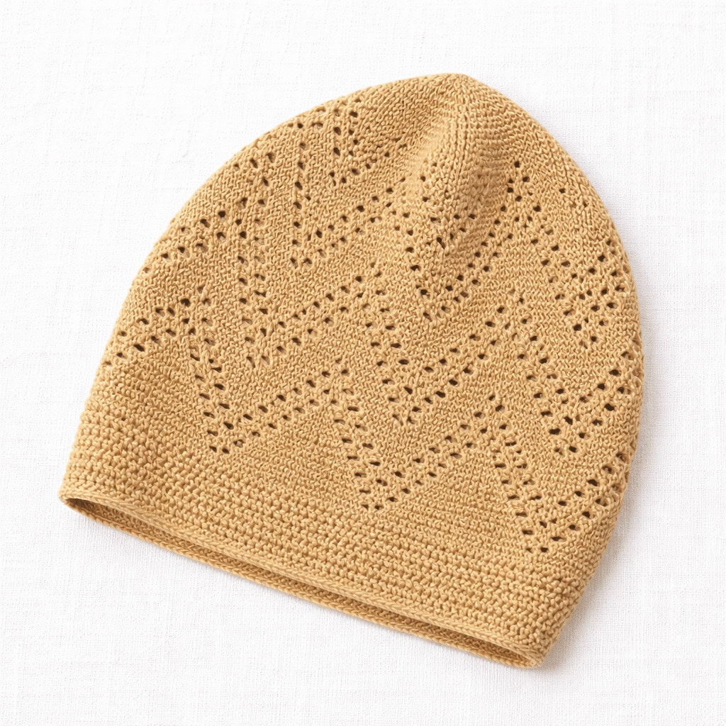 Turkey Sufi Knitted Prayer Cap for Men – Beige Islamic Kufi with Geometric Openwork Design - Image 3 - Ruby Online