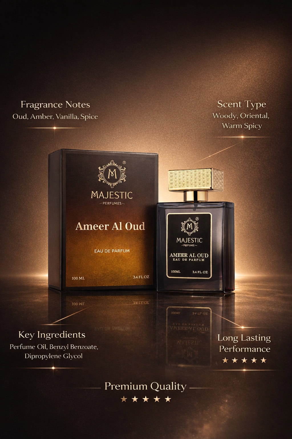 Majestic Perfumes Ameer Al Oud Eau de Parfum 100ml – Premium Arabian Oud Luxury Fragrance - Image 6 - Ruby Online