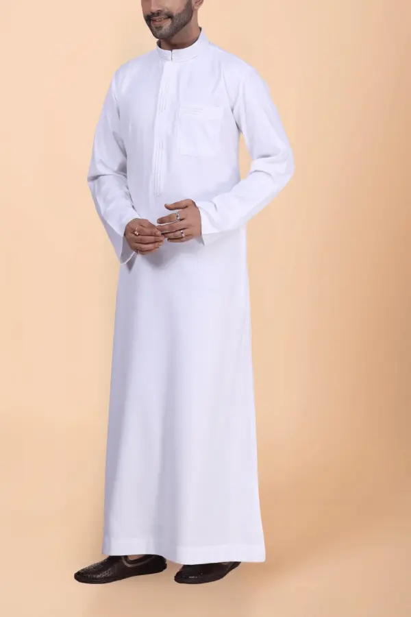 Classic White Plain Thobe with Band Collar & Clean Placket Design - Image 4 - Ruby Online