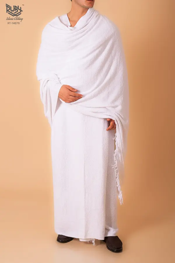 Premium Cotton White Ihram Towels for Men – 2 Pcs (46” x 92”) Plain Ihram Set for Hajj & Umrah
