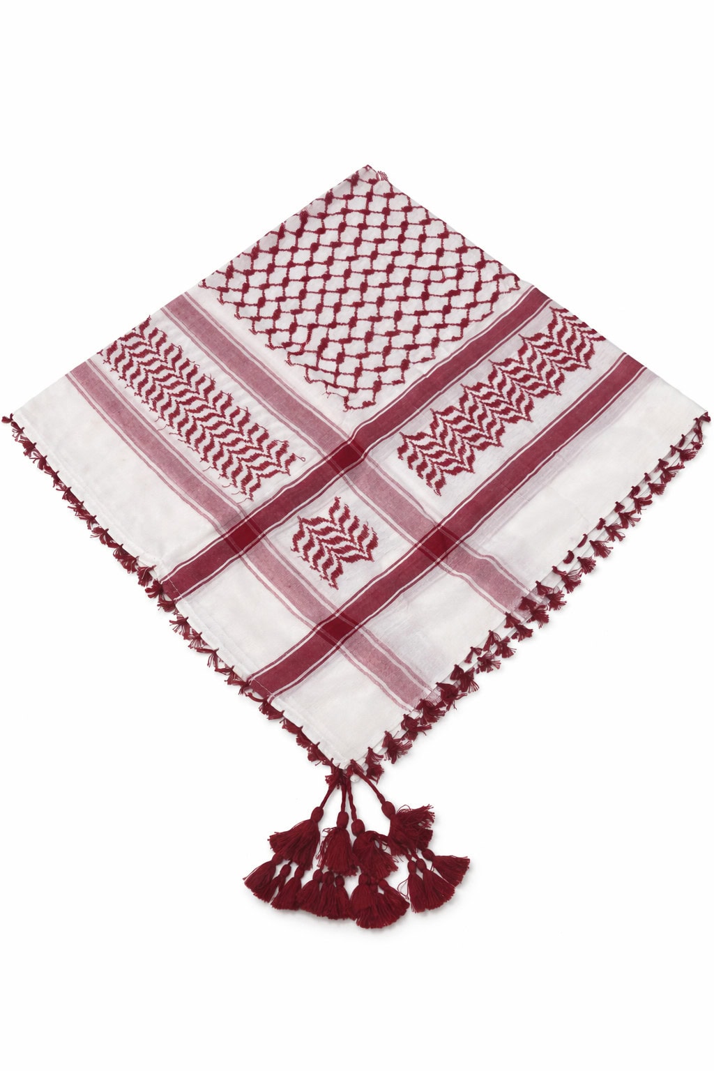 Premium Wine Red Traditional Arab Shemagh Keffiyeh Scarf with Tassel Border - Image 6 - Ruby Online