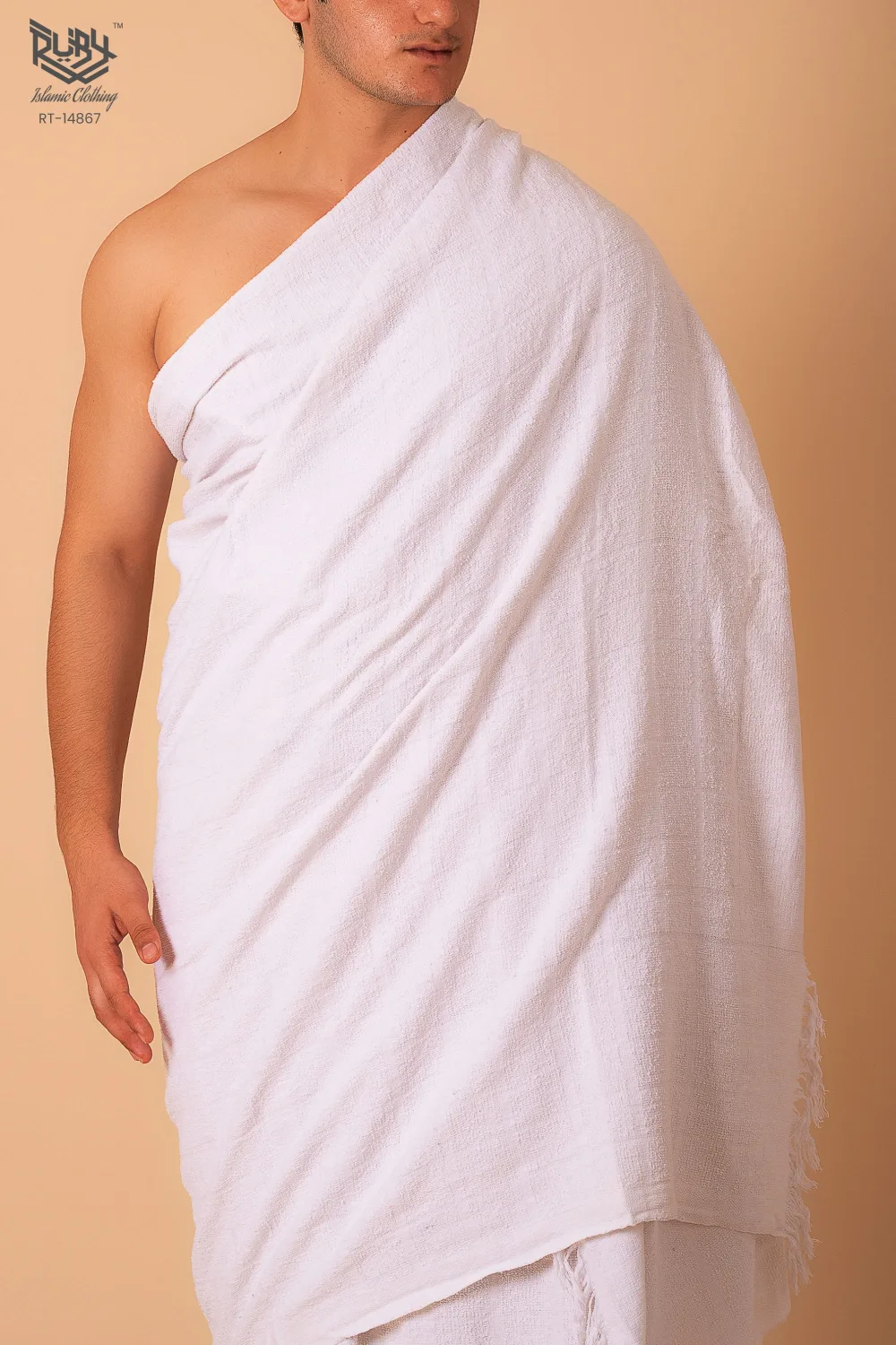 Men’s White Ihram Towel Set for Hajj & Umrah – Plain Woven Ihram Cloth with Fringed Edge -2 Pcs (46” X 92”) - Image 3 - Ruby Online