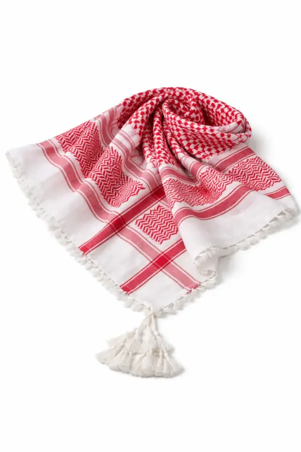 Premium Red & White Arabic Shemagh Keffiyeh – Traditional Arabic Head Scarf with Tassel Fringe - Image 3 - Ruby Online
