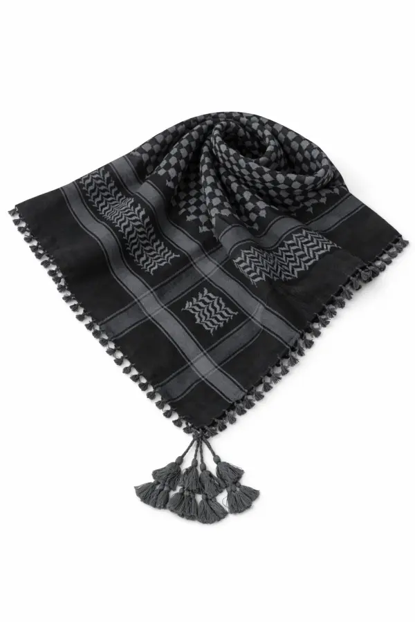Premium Dark Grey Traditional Shemagh Scarf with Tassel Fringe - Image 2 - Ruby Online