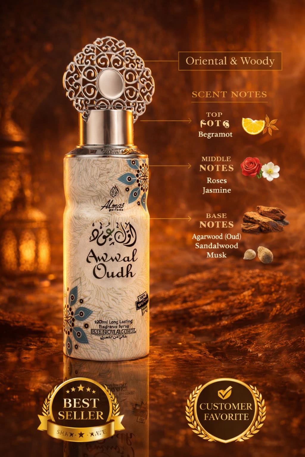 Almas Awwal Oudh Premium Body Spray 200ml – Long Lasting Oriental & Woody Perfume - Image 5 - Ruby Online