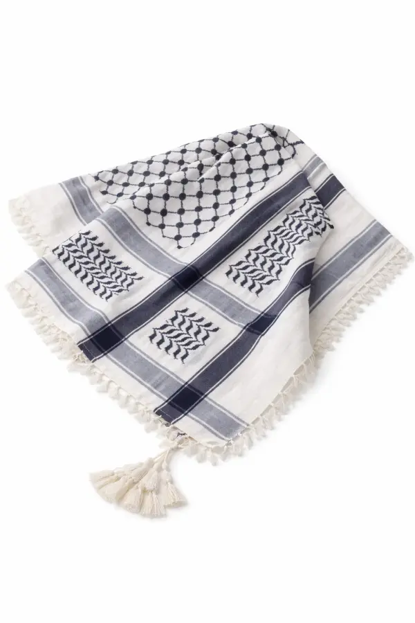 Classic White & Black Keffiyeh Shemagh Scarf with Tassels – Traditional Arabic Headscarf - Image 3 - Ruby Online