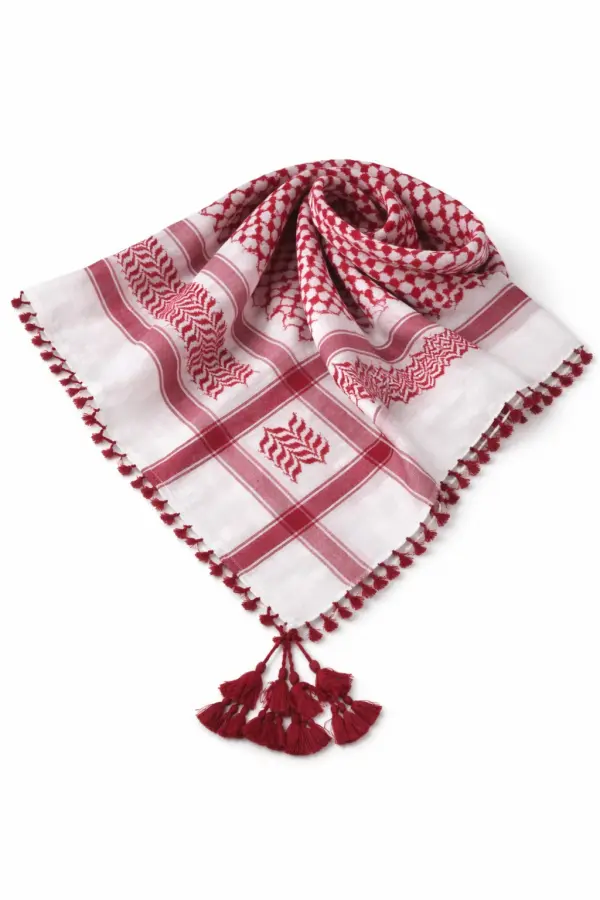 Premium Wine Red Traditional Arab Shemagh Keffiyeh Scarf with Tassel Border - Image 2 - Ruby Online