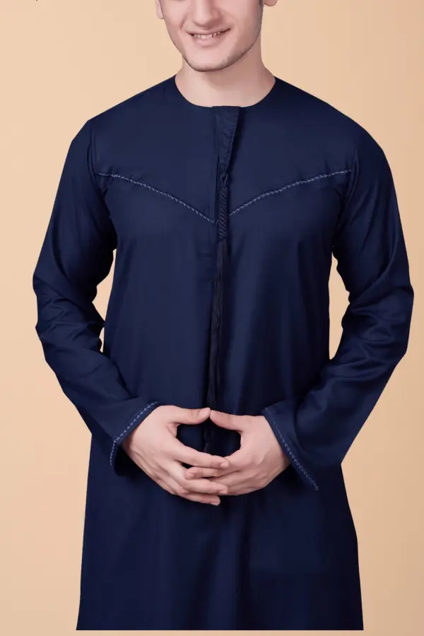 Men’s Navy Blue Emirati Thobe with Tassel - Image 4 - Ruby Online