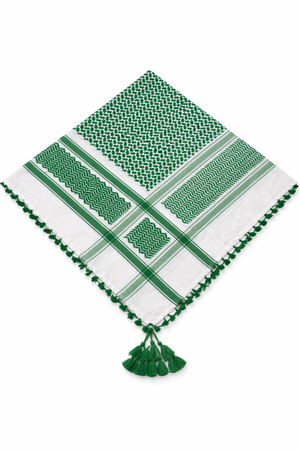 Premium Green & White Traditional Shemagh Scarf with Tassel Fringe - Image 6 - Ruby Online