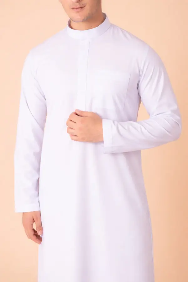 Premium Pure White Minimal Thobe with Concealed Placket - Image 4 - Ruby Online