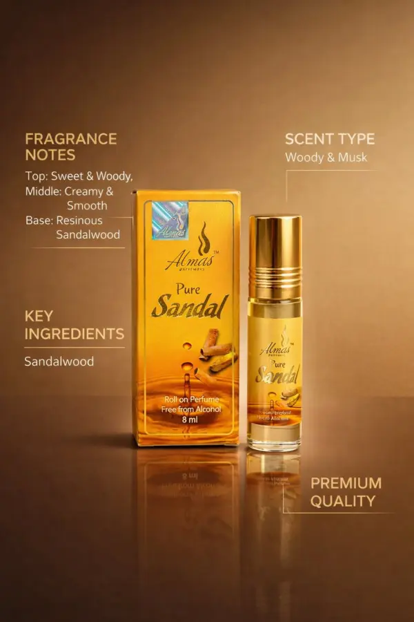 Pure Sandal Premium Attar Roll-On Perfume Oil – Alcohol Free Long Lasting Sandalwood Fragrance - Image 3 - Ruby Online